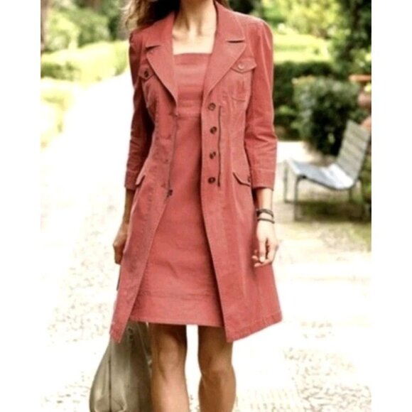Peruvian Connection Paola Denim Trench Coat Coral 2 - Picture 7 of 9